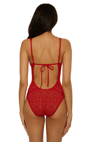 APPLE/TAN Show & Tell Plunge One Piece Swimsuit