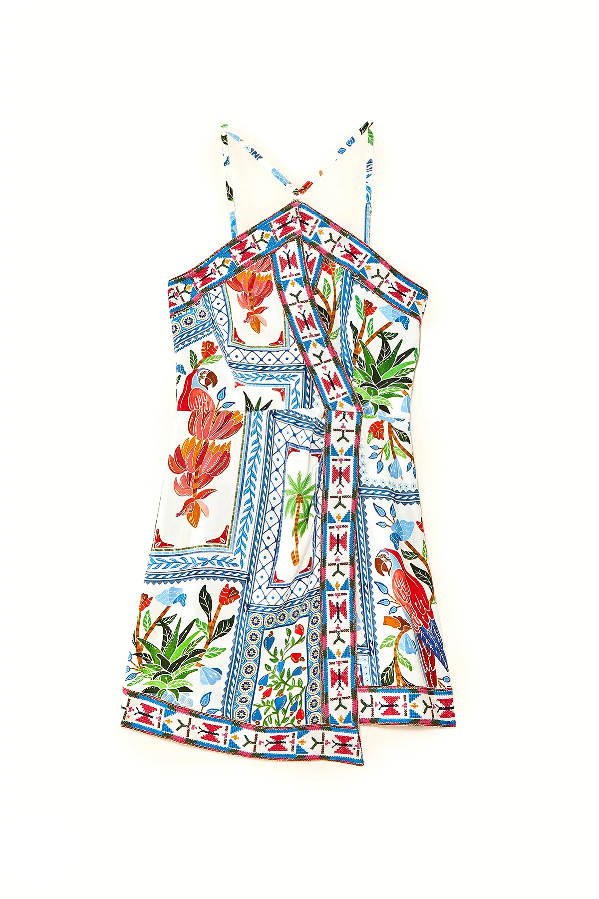 MULTI Tropical Tiles Embroidered Mini Dress image number 3