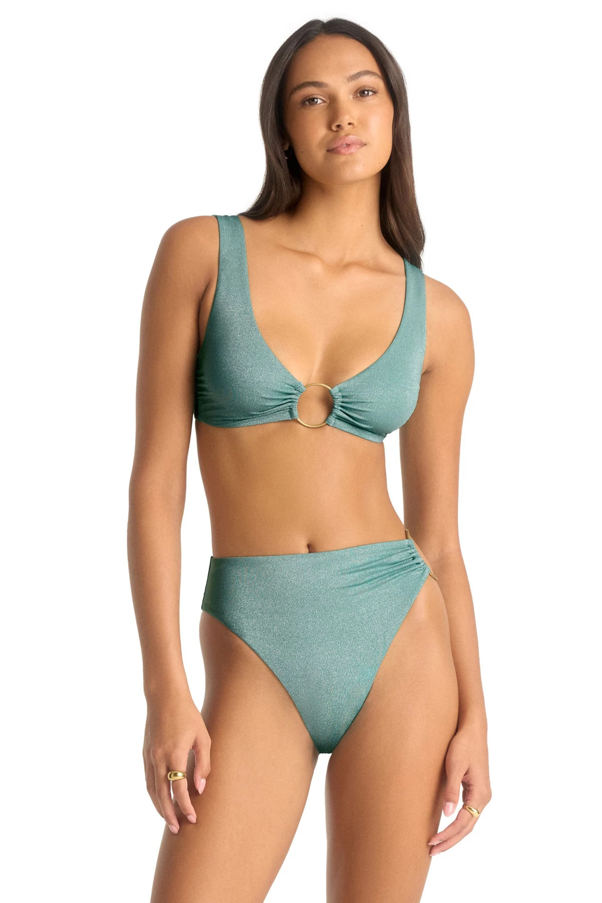 AQUA METALLIC Skylar Bralette Bikini Top image number 1