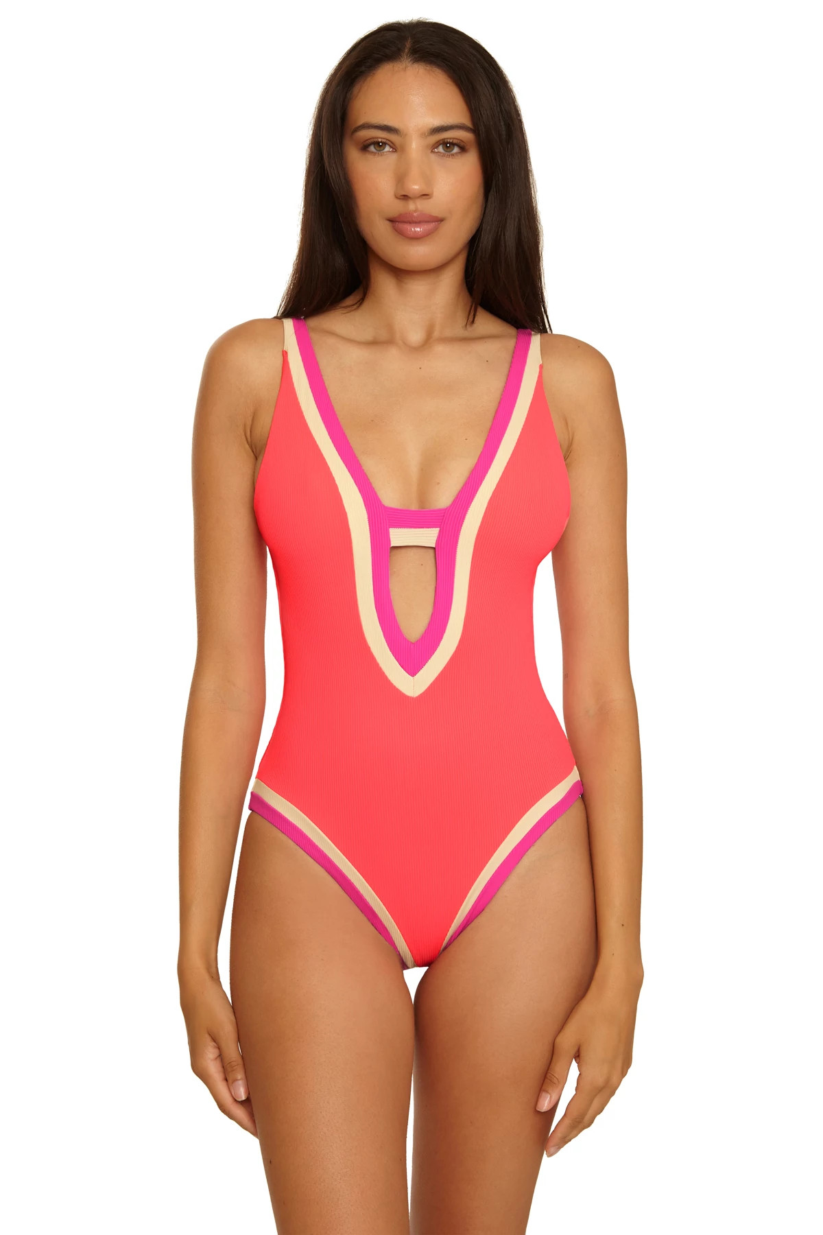 CALIENTE Genevieve Plunge One Piece Swimsuit image number 1