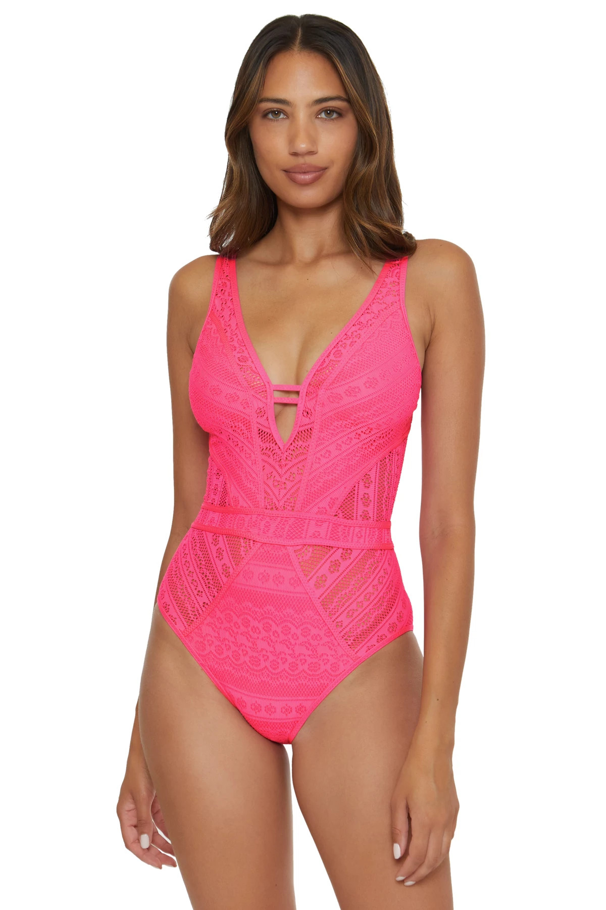 PINK GLO Show & Tell Plunge One Piece Swimsuit image number 1