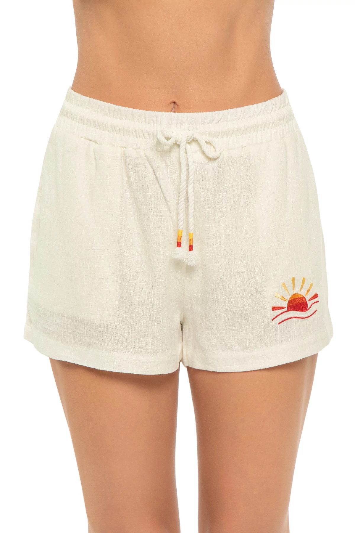 WHITE Embroidered High Rise Shorts image number 1