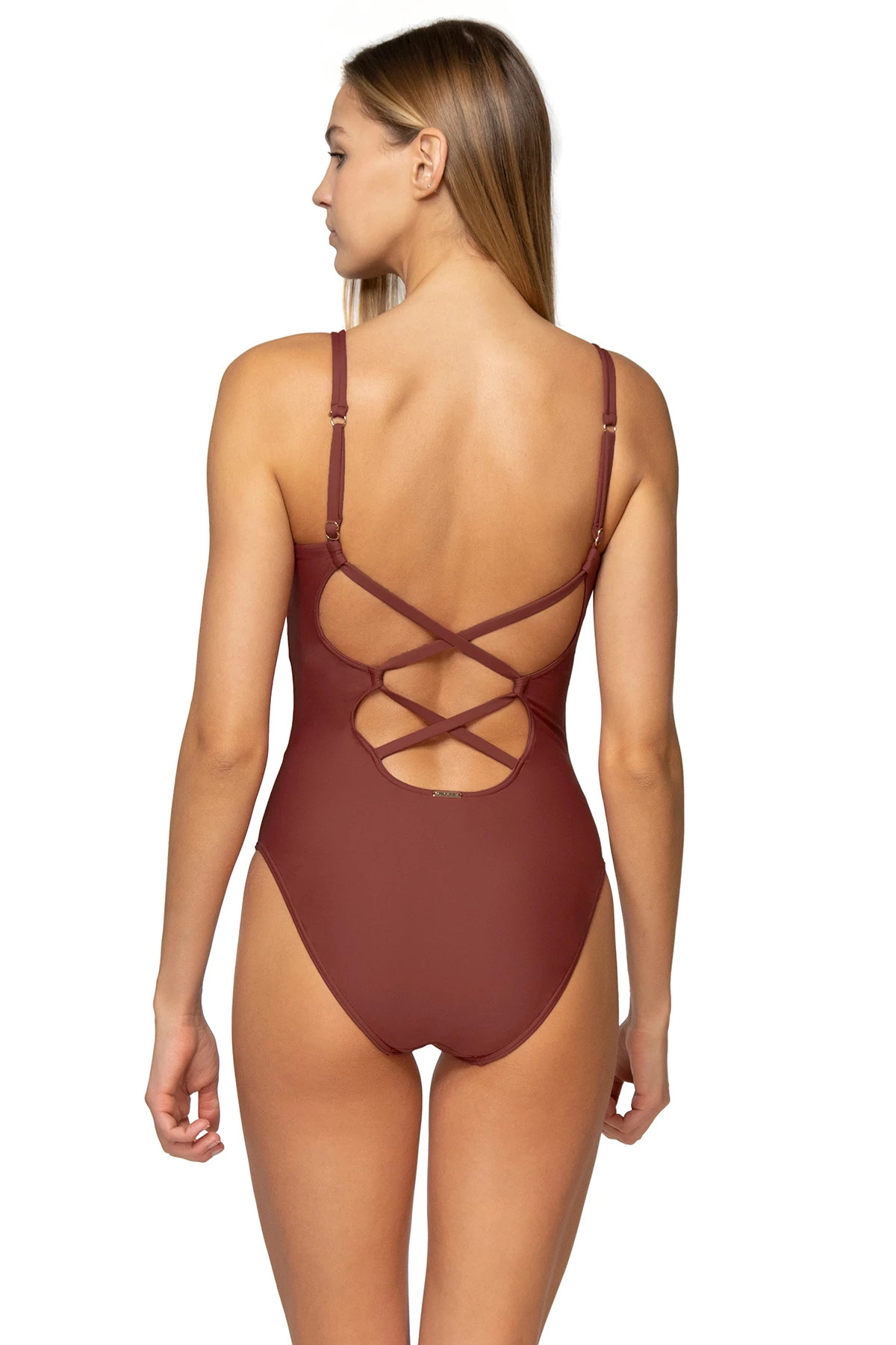 TUSCAN RED Veronica Over The Shoulder One Piece Swimsuit image number 2