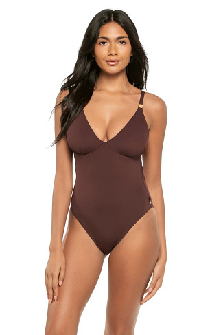 BURGUNDY Magnolia Plunge One Piece Swimsuit