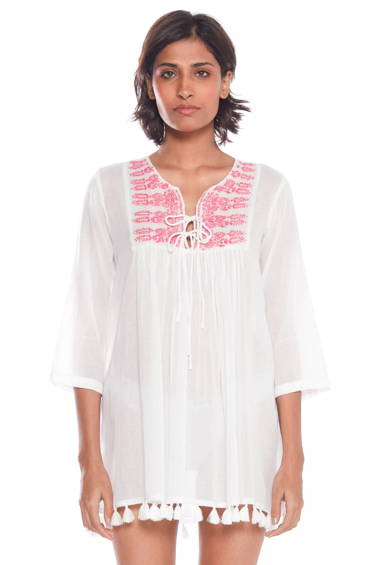 WHITE/PINK Seychelles Embroidered Tunic image number 1