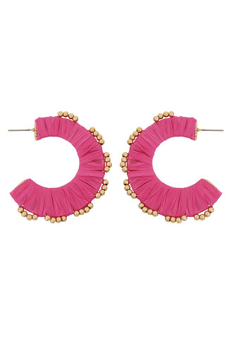 PINK Raffia Hoop Earrings
