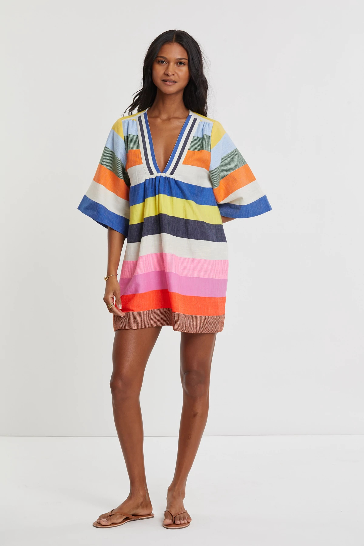 PARITI FIESTA Belkis Stripe Plunge Mini Caftan image number 3