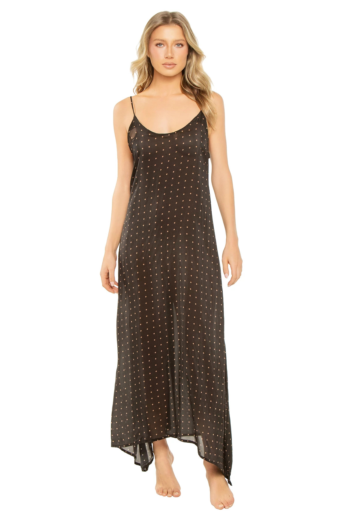 PETITE POLKA DOT BLACK AND TAN Heather Maxi Dress image number 1