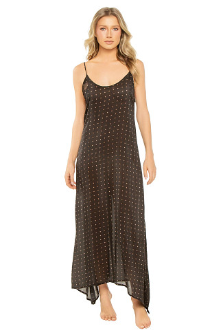 PETITE POLKA DOT BLACK AND TAN Heather Maxi Dress