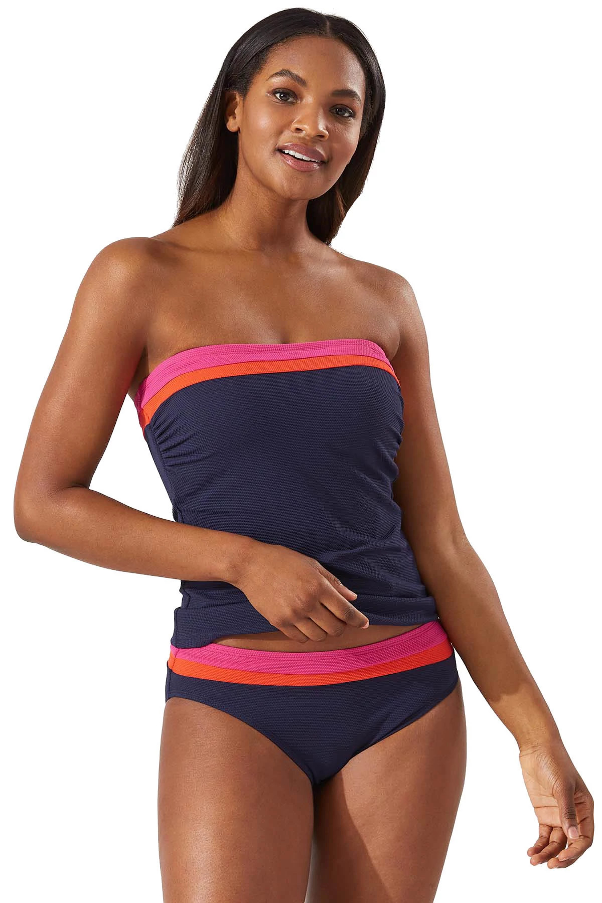 PASSION PINK Colorblock Bandini Molded Bandeau Tankini Top image number 1