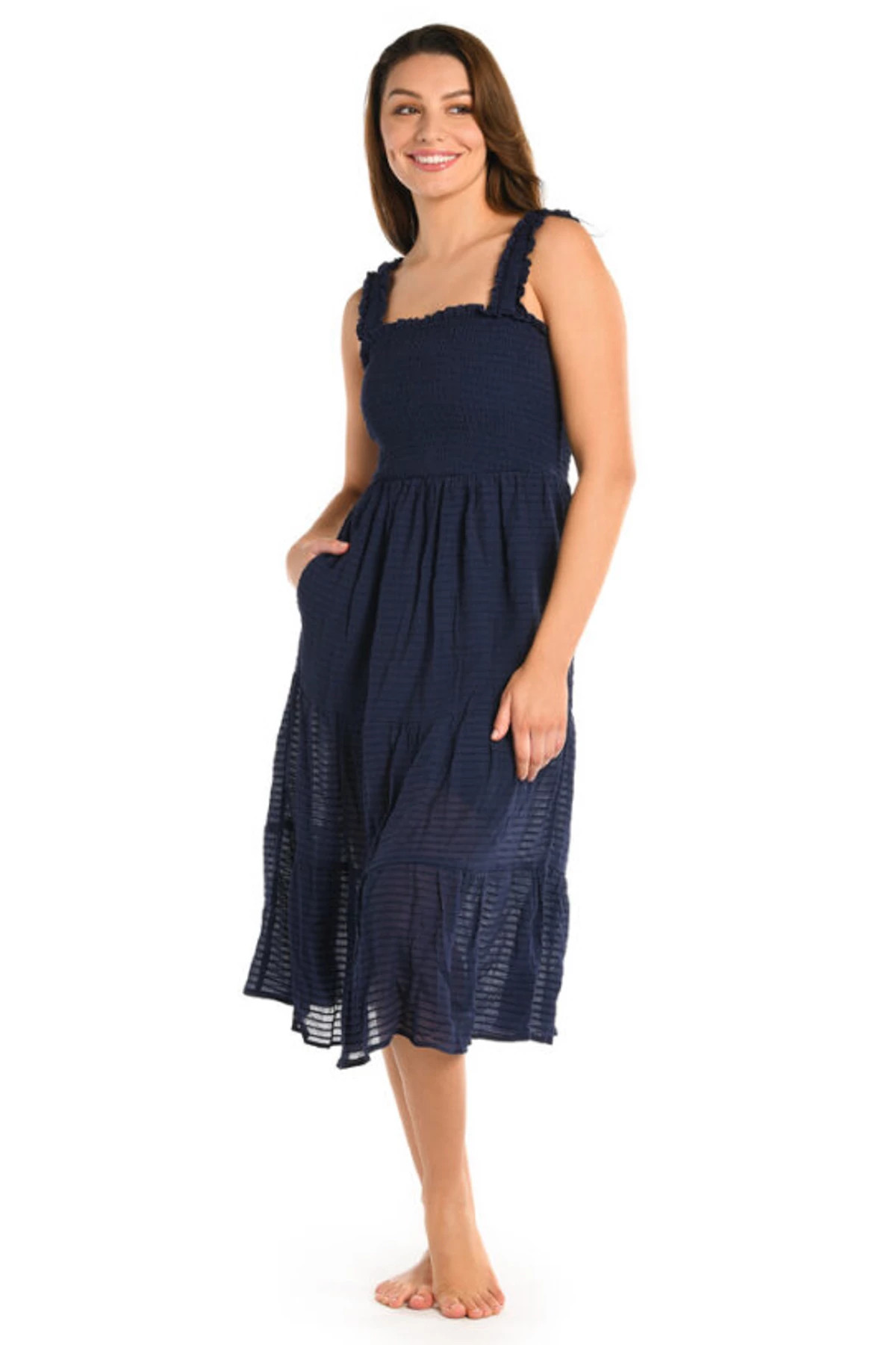 INDIGO Shadow Stripe Midi Dress image number 3