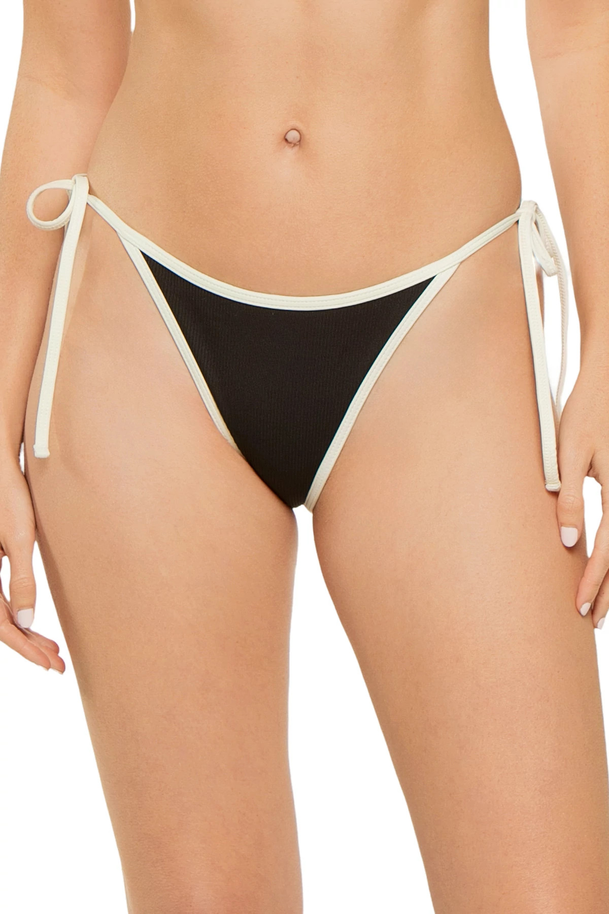 BLACK/CREAM Barbados Tie Side Brazilian Bikini Bottom image number 1