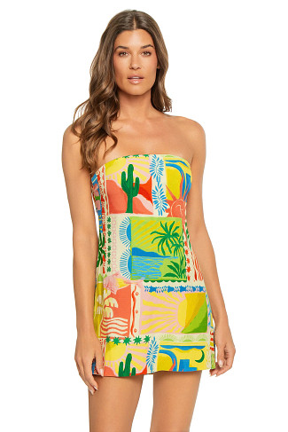 SUNSET OASIS Fatima Tropical Strapless Mini Dress