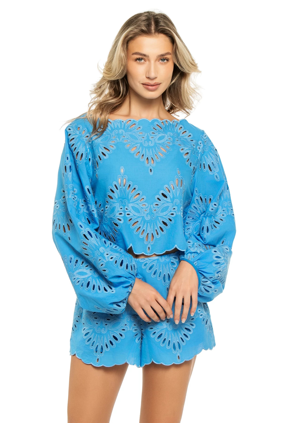 BLUE Danielle Eyelet Crop Top image number 3