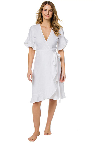 WHITE Charlotte Linen Wrap Dress
