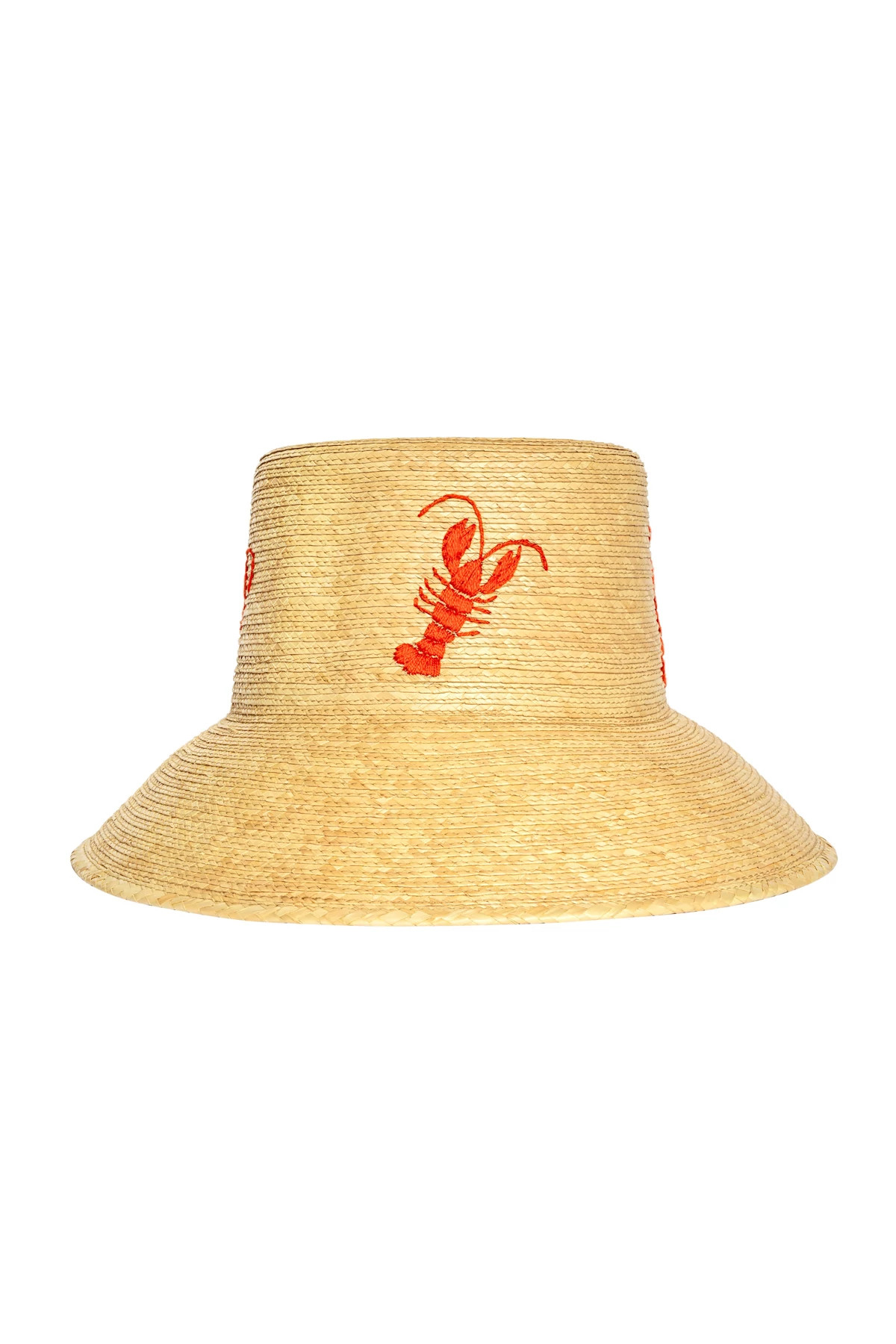 NATURAL Lobster Embroidered Straw Bucket Hat image number 1