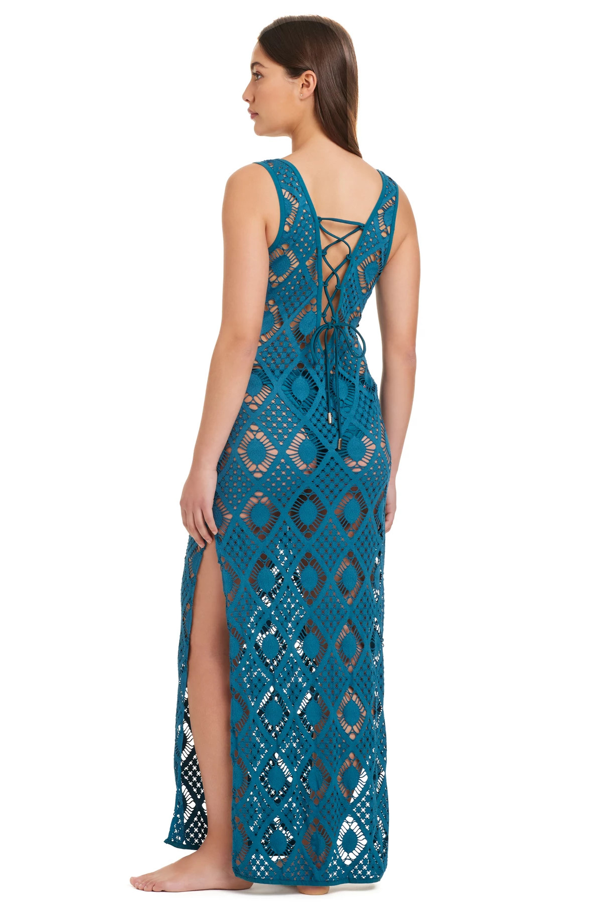 INDIGO DYE Crochet Reversible Maxi Cover Dress image number 2