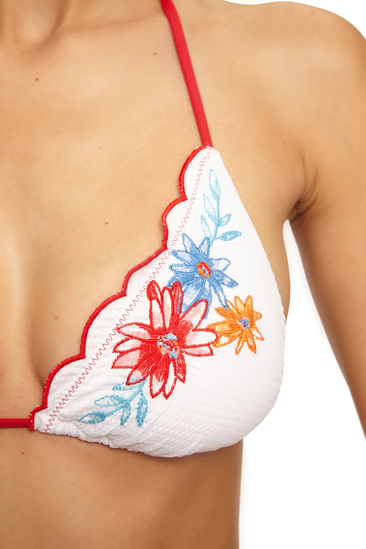 WHITE Cheryl Embroidered Triangle Bikini Top image number 5