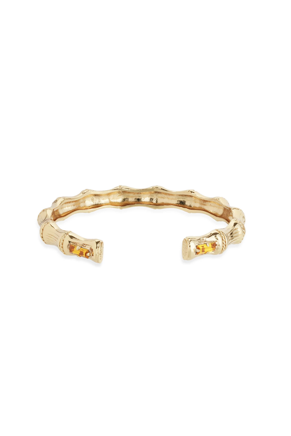090 GOLD Gold Bamboo Bangle with Rhinestones image number 1