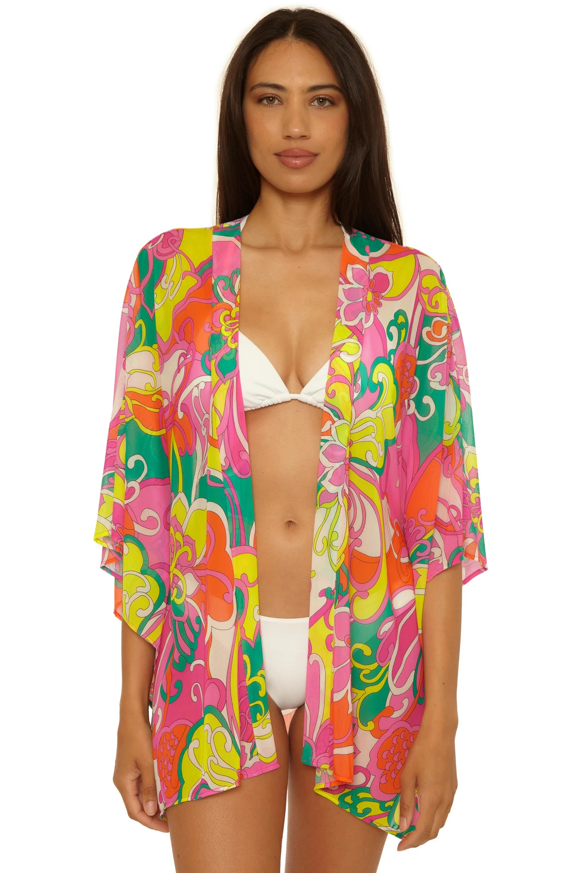 MULTI Elara Floral Print Mesh Kimono image number 1