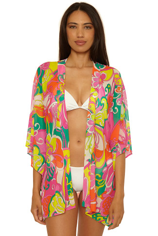 MULTI Elara Floral Print Mesh Kimono