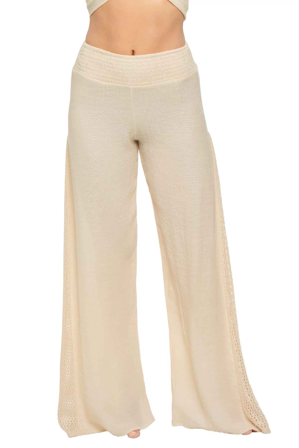 NATURAL Crochet Smocked Pants image number 1