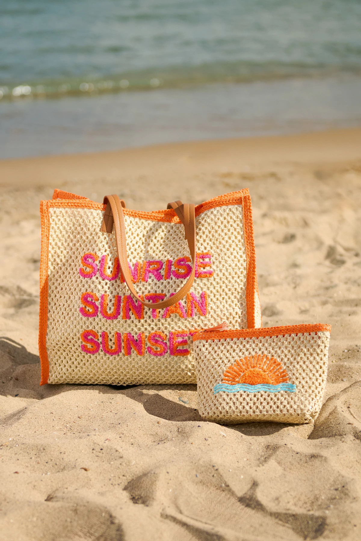 NATURAL Sunrise Suntan Sunset Straw Tote image number 3