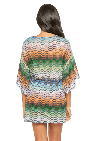 MULTI BLACK GREEN ORANGE Chevron Lace-Up Plunge Mini Dress