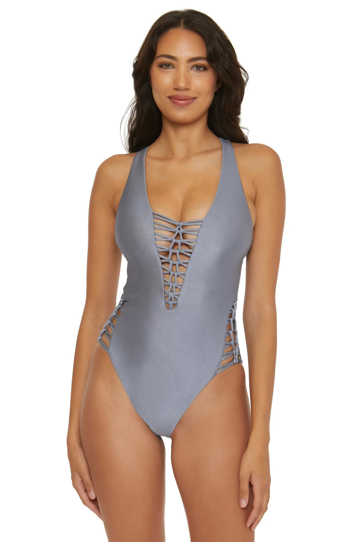 Becca By Rebecca Virtue Women's One Piece Swimsuit - Belted Over The Shoulder Black