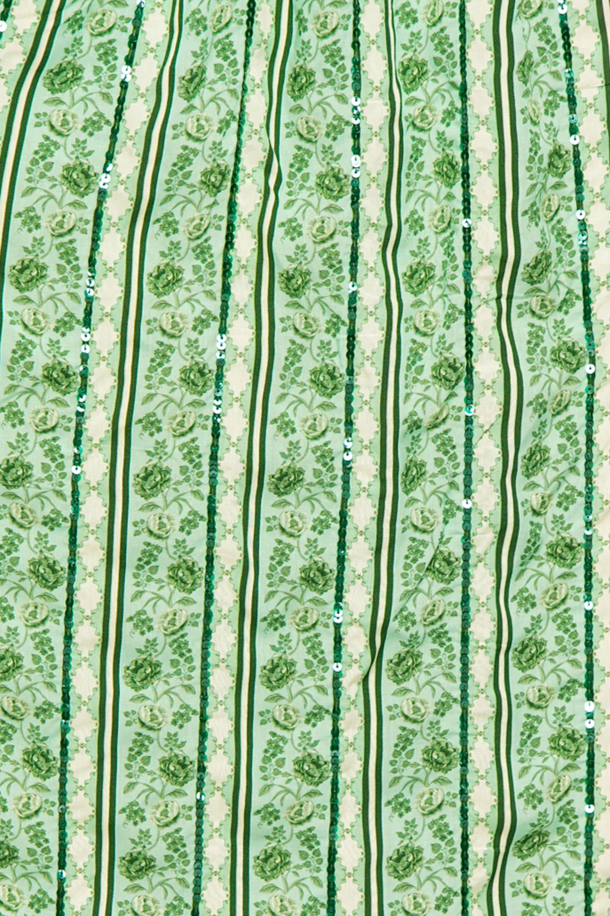 PINK FLORAL ORNATE BORDER/AQUA EMERALD PEONIES STRIPE Hand Beaded Blooming Peonies Maxi Dress image number 7