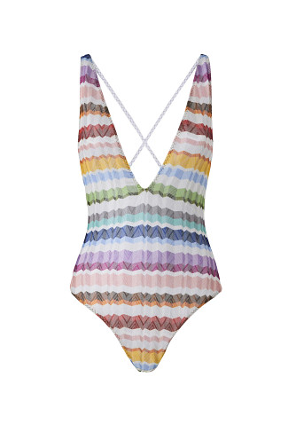 MULTICOLOR SMSP1 Wavy Stripe Plunge One Piece Swimsuit