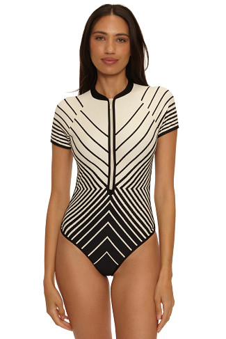 BLACK/VANILLA Net Stripe Ribbed Surfsuit