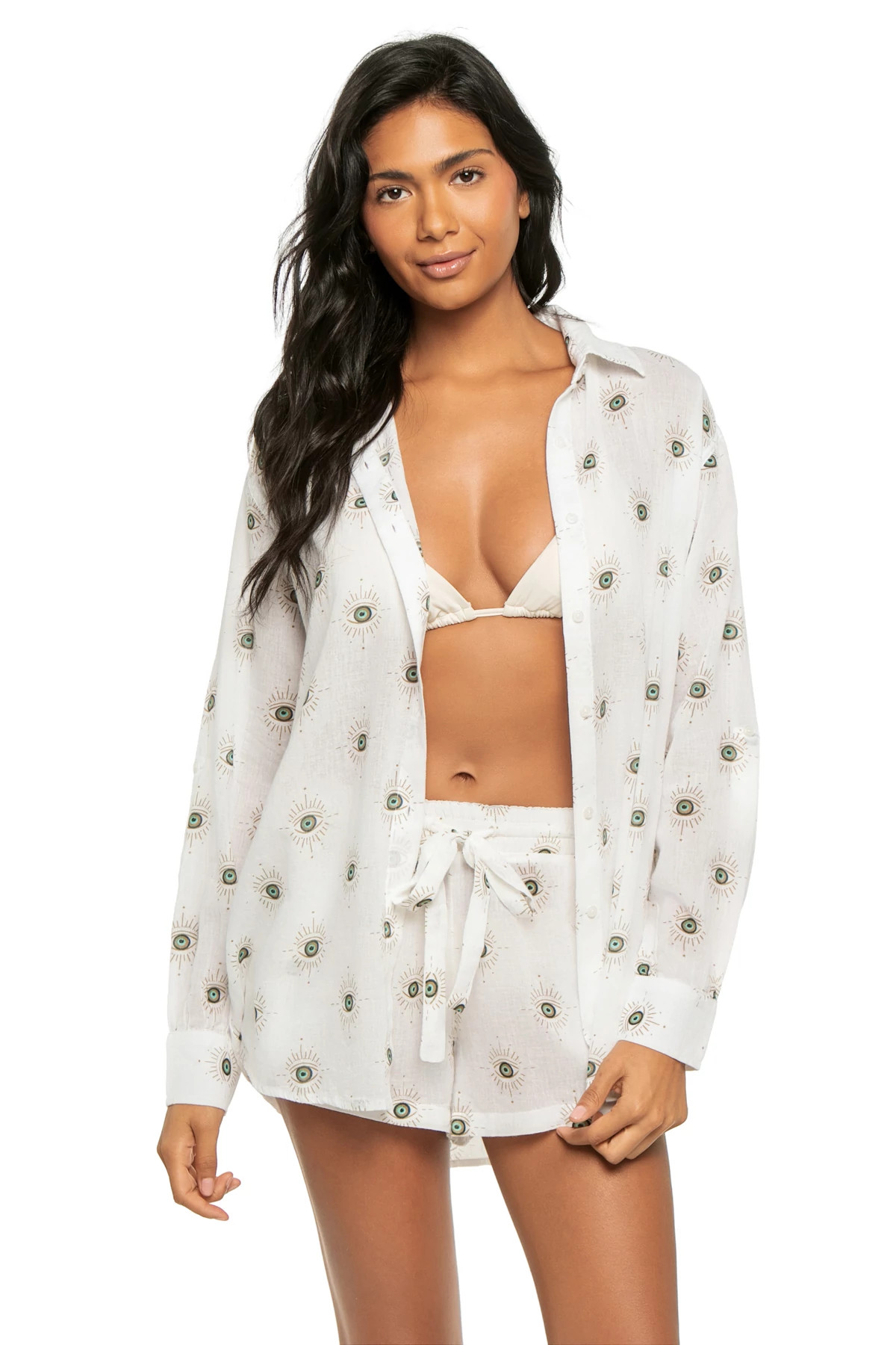 WHITE EVIL EYE Evil Eye Shirt Dress image number 3