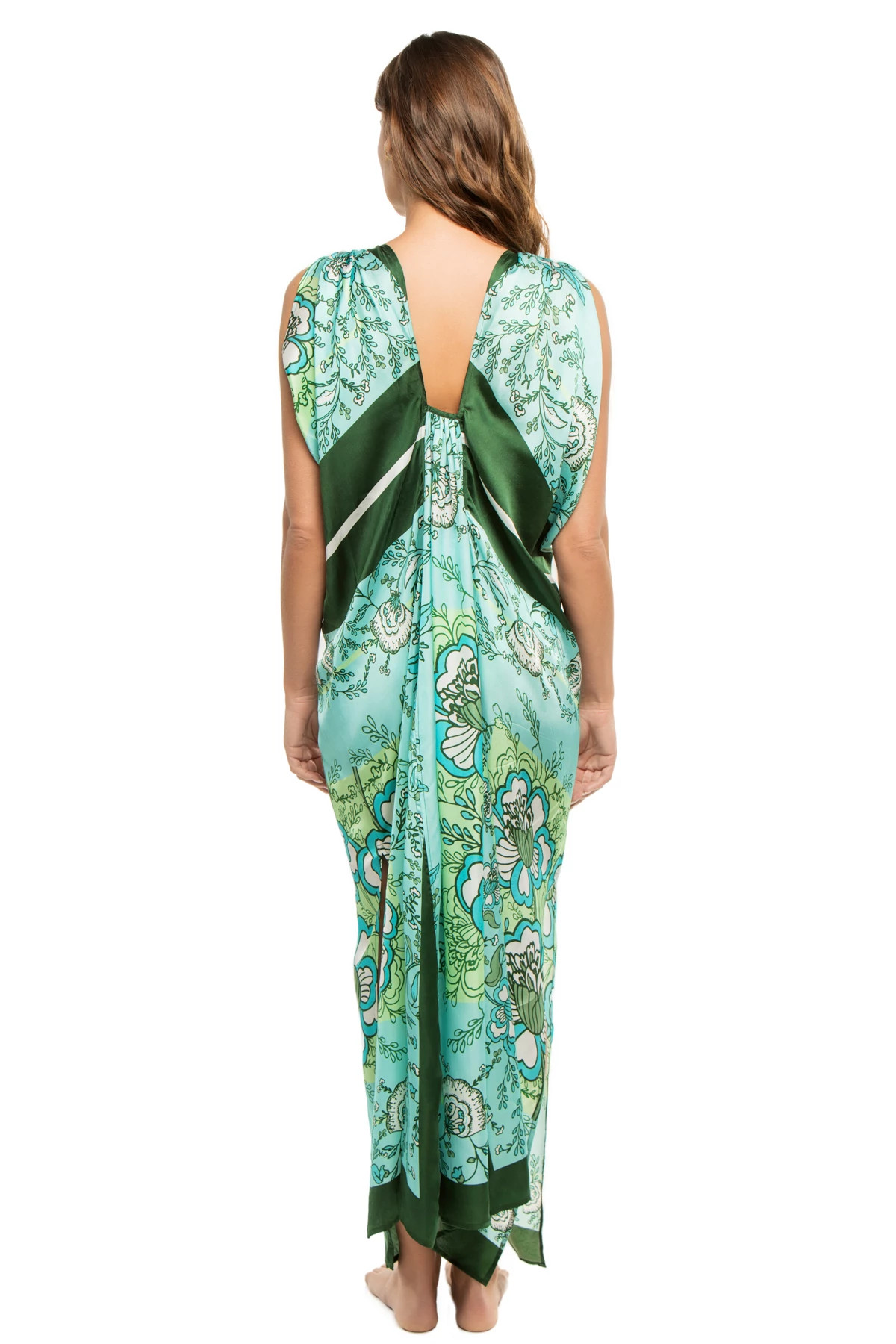 AQUA CHINTZ SCARF Hand Draped Long Gown image number 2