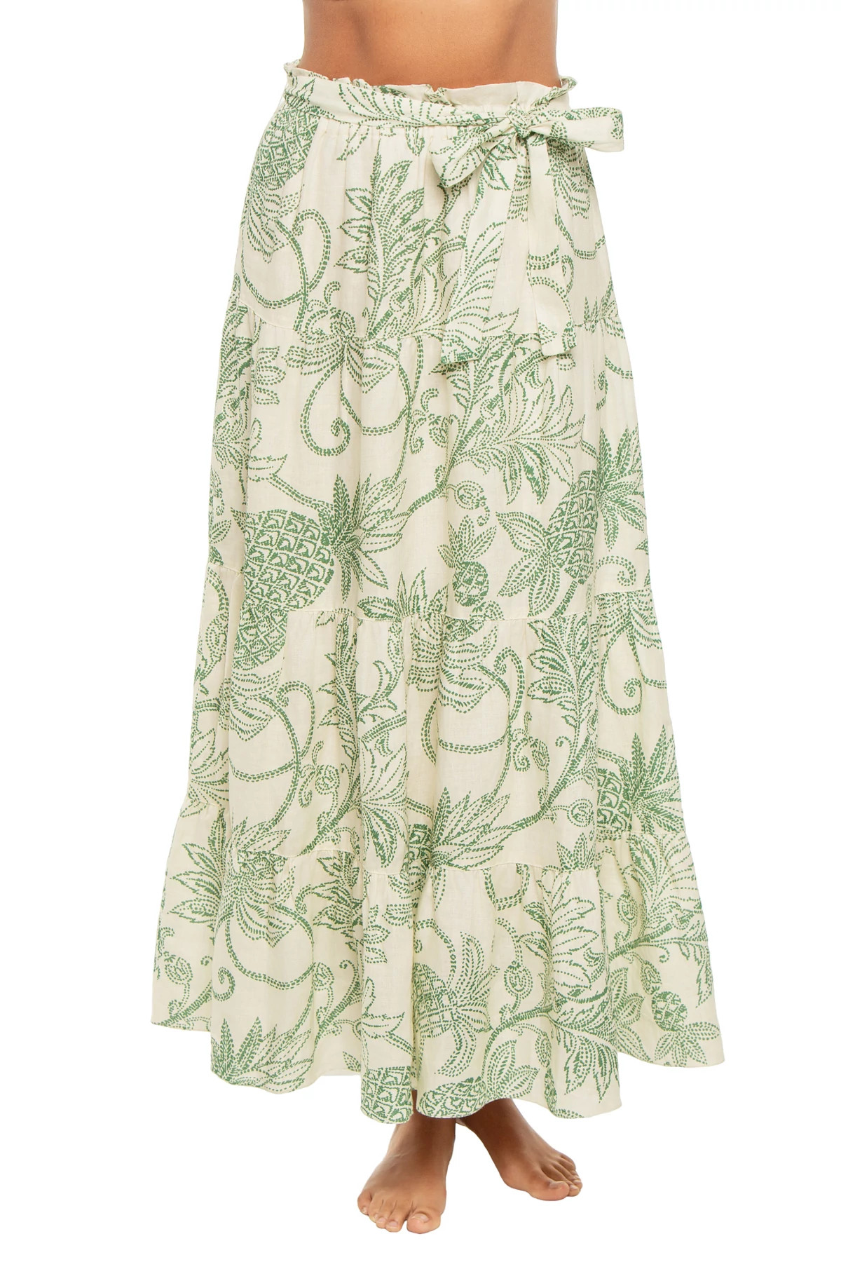 MOKATA GREEN Sanaa Linen Tropical Print Maxi Skirt image number 1