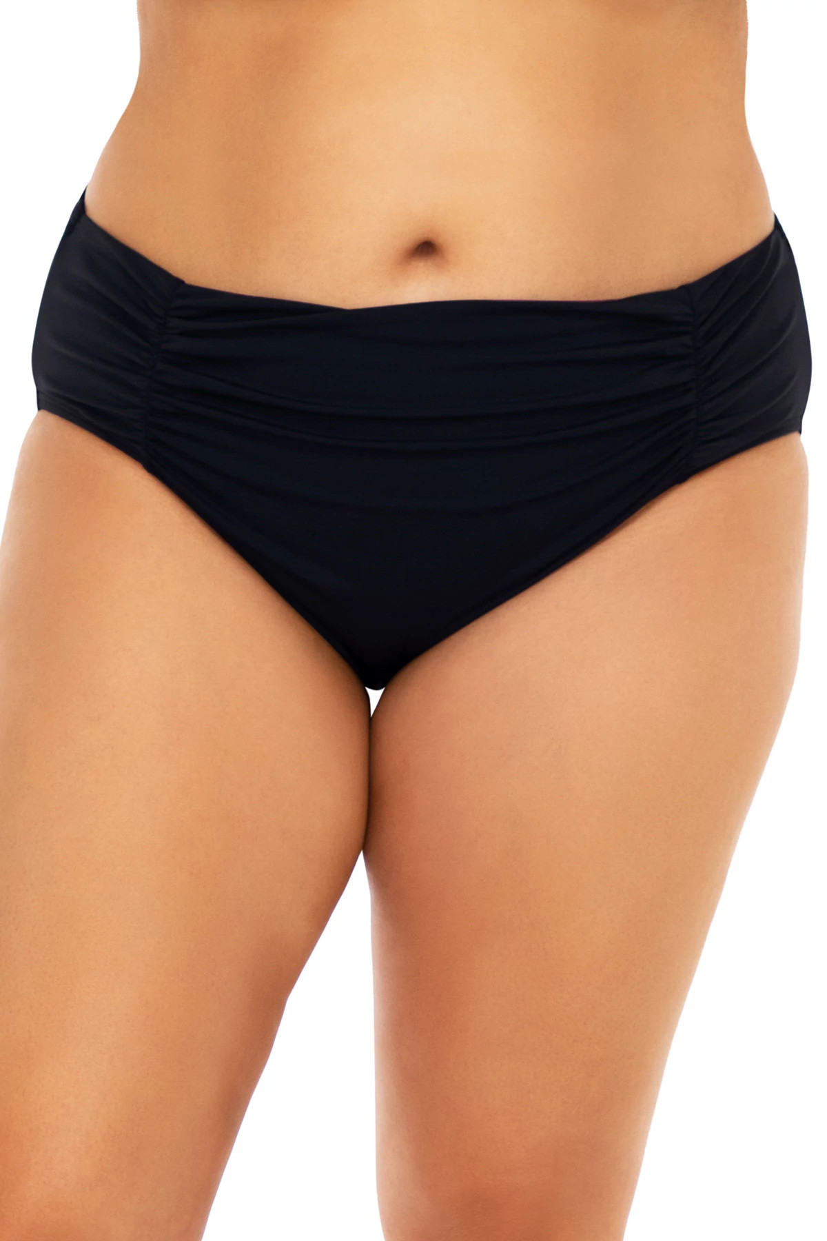 BLACK Shoreline Shirred Tab Side Hipster Bikini Bottom image number 1