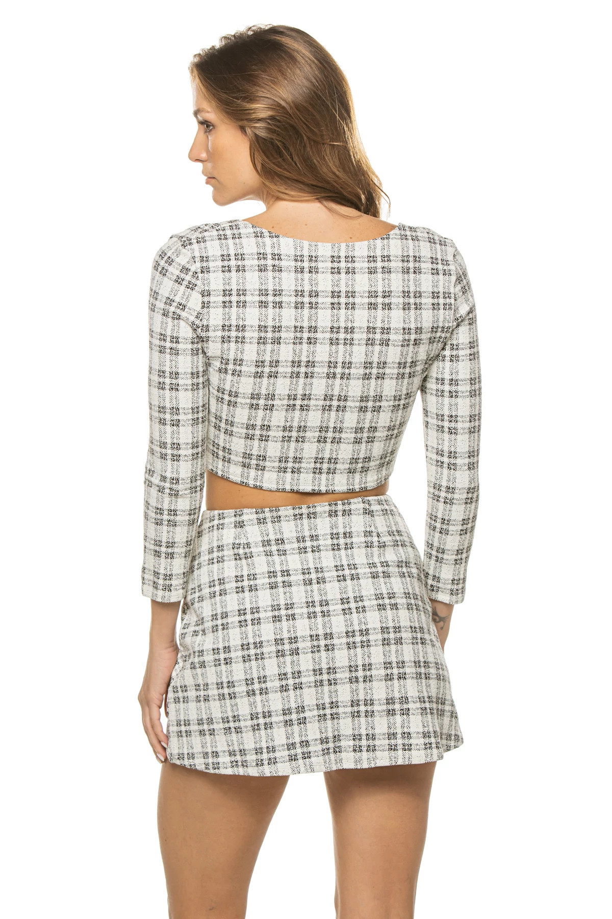 OFF WHITE PLAID Aubrie Cropped Jacket image number 2