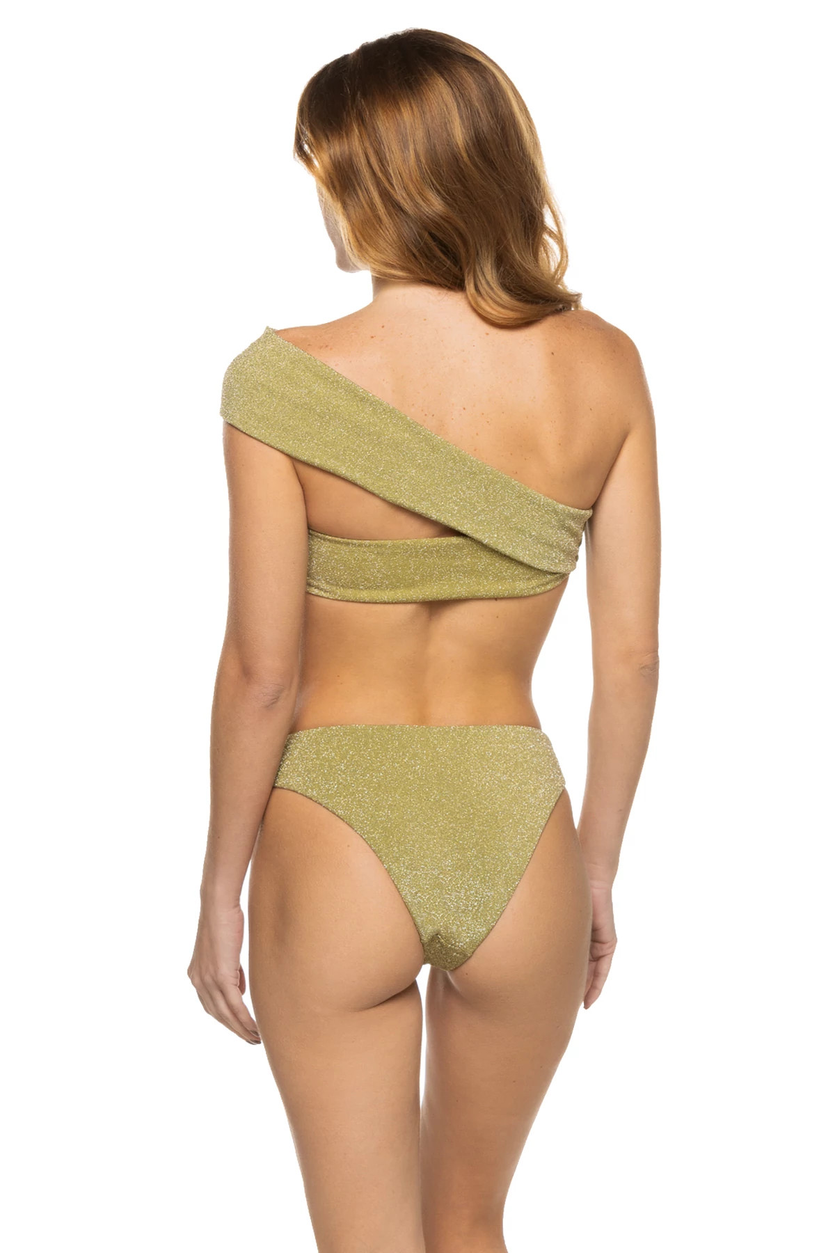 GLOSSY GREEN Goa Metallic Asymmetrical Bikini Top image number 2