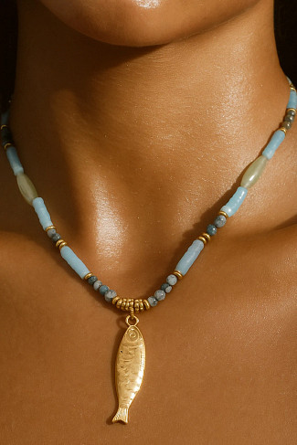 GOLD Akira Fish Pendant Beaded Necklace