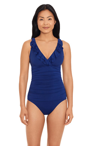 SAPPHIRE Ruffle Over The Shoulder One Piece Swimsuit
