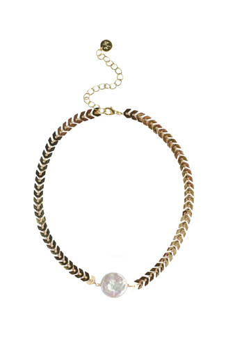 GOLD Chevron Pearl Necklace 