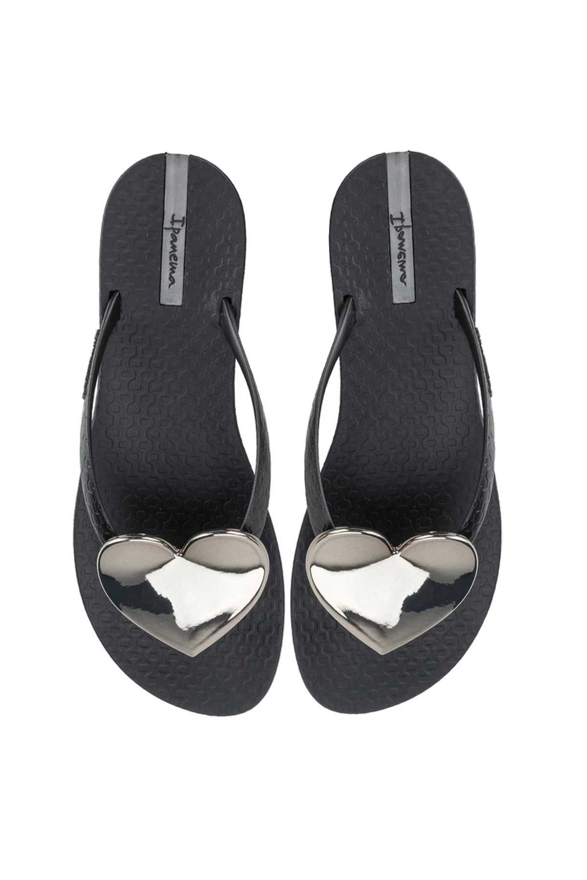BLACK Bold Heart Flip Flops image number 1