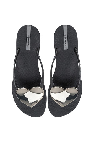 BLACK Bold Heart Flip Flops