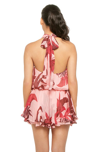 PINK BURGUNDY Hight Neck Mini Dress