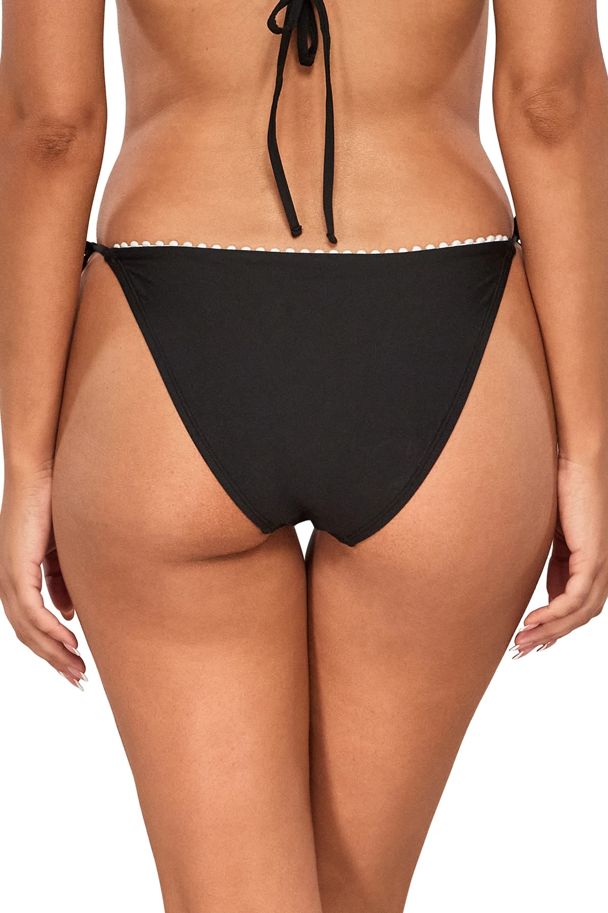 BLACK Pom Pom Hipster Tie Side Bikini Bottom image number 2