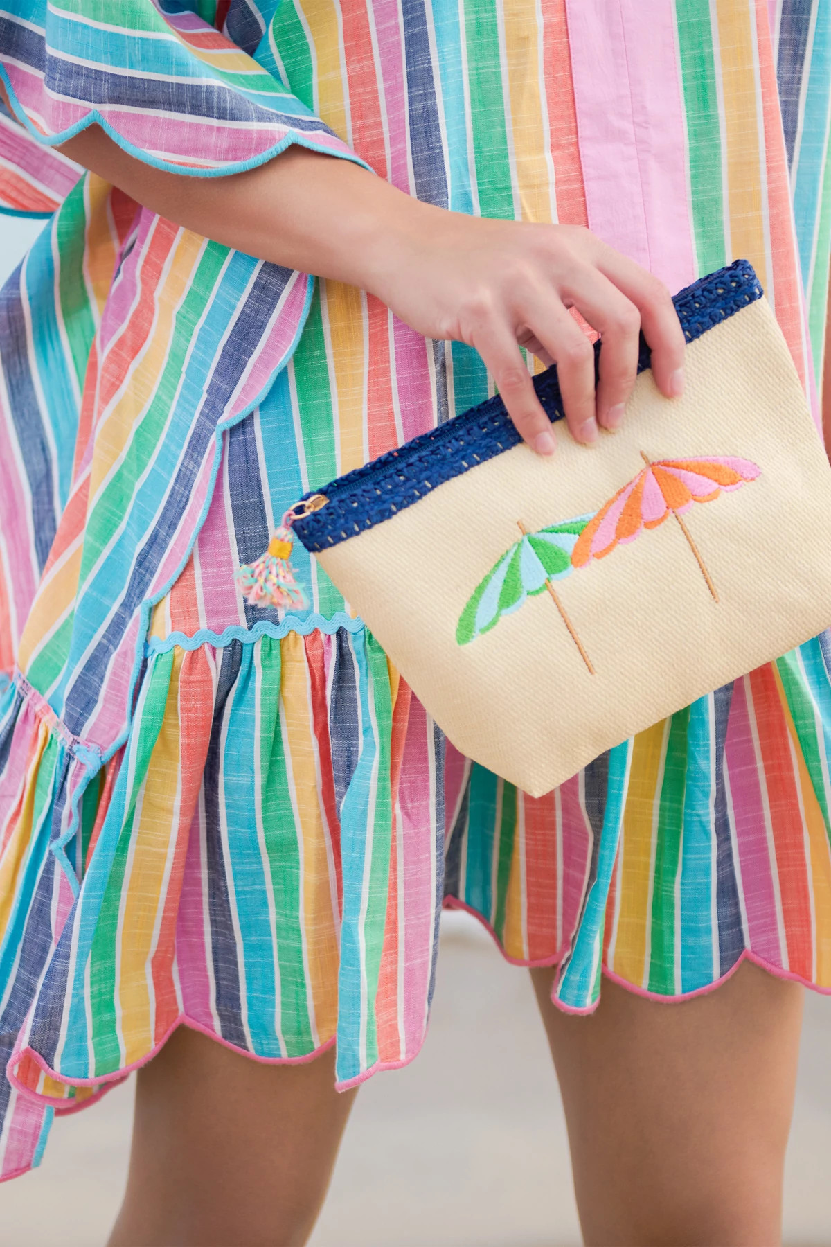 NATURAL Capri Embroidered Umbrella Zip Pouch image number 2