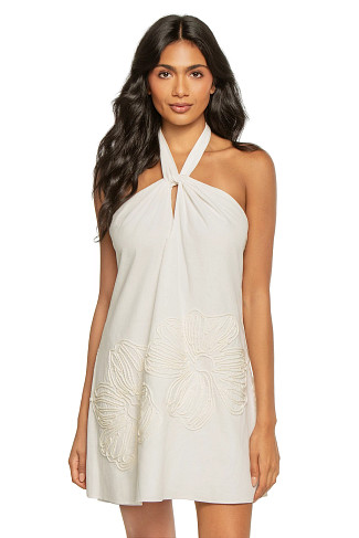 WHITE Gaia Embroidered Halter Mini Dress
