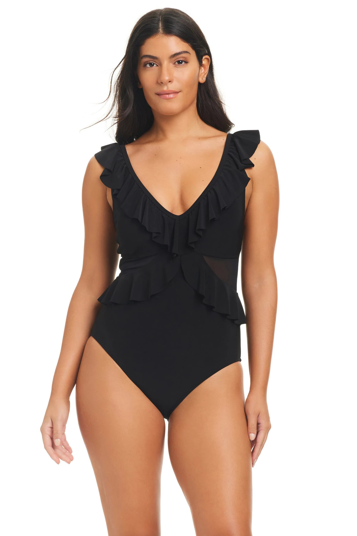 BLACK Ruffle One Piece Swimsuit image number 1