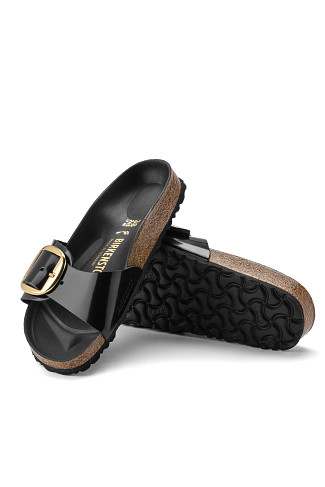 HIGH SHINE BLACK Madrid Big Buckle Slides