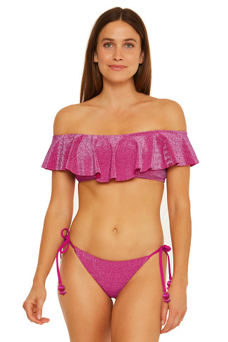 PINK Cosmos Metallic Off-Shoulder Ruffle Bandeau Bikini Top